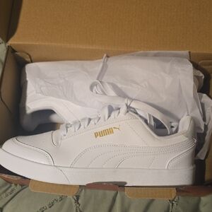 Puma Classic White Sneakers with Gold Accent